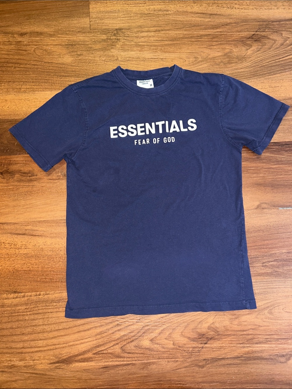 Essentials Fear Of God Men's Navy Blue Logo Short Sleeve Cotton T-Shirt M - Picture 1 of 10